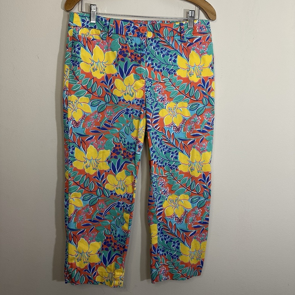 Talbots Womens Skimmer Pants 8 Coral Teal Coastal Vacation Resort Casual Cropped